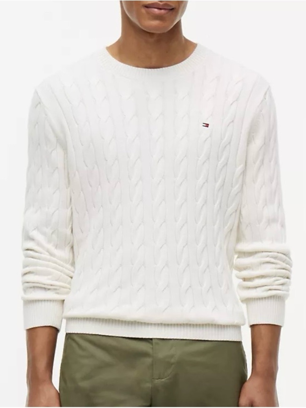 Tommy Hilfiger White Cable Knit Crewneck Sweater